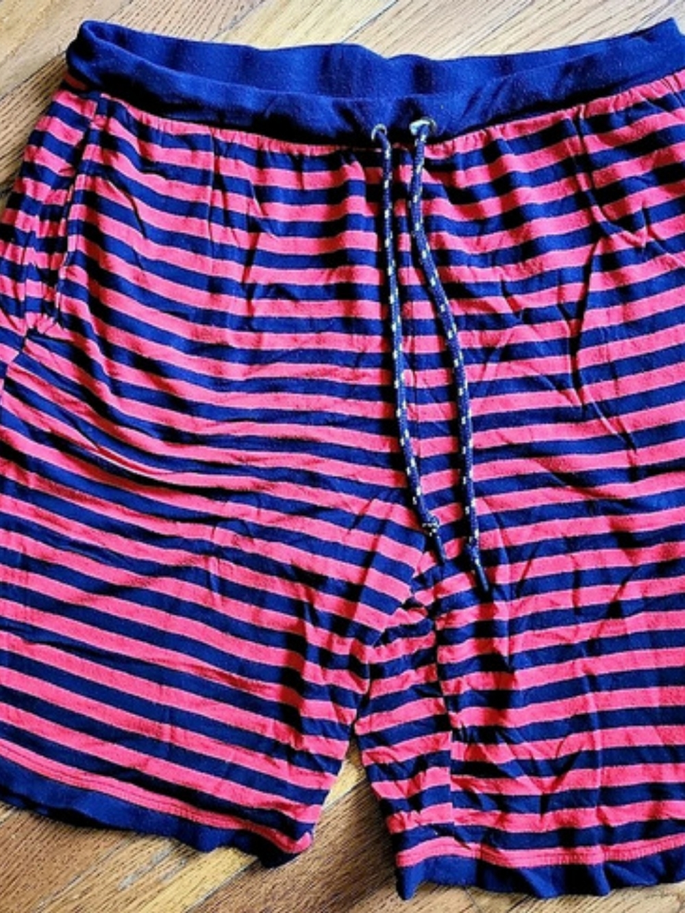 Psycho Bunny Striped Graphic Shorts in Red & Blue